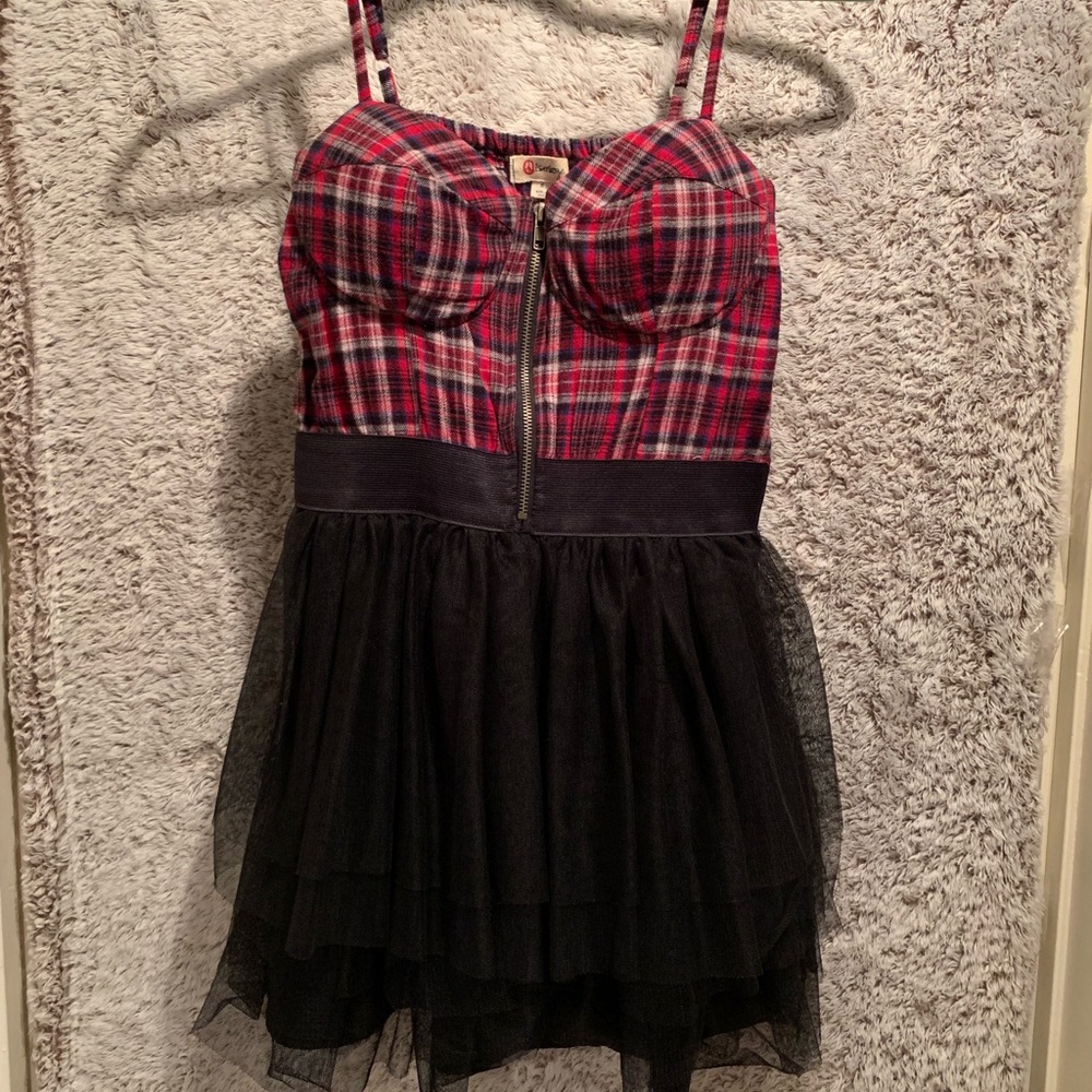OLSENBOYE®️ Plaid dress with black tulle bottom